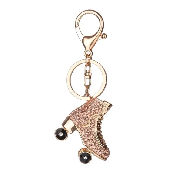 Champagne and Gold Crystal Roller Skate Keychain Charm - Picture 2 of 16